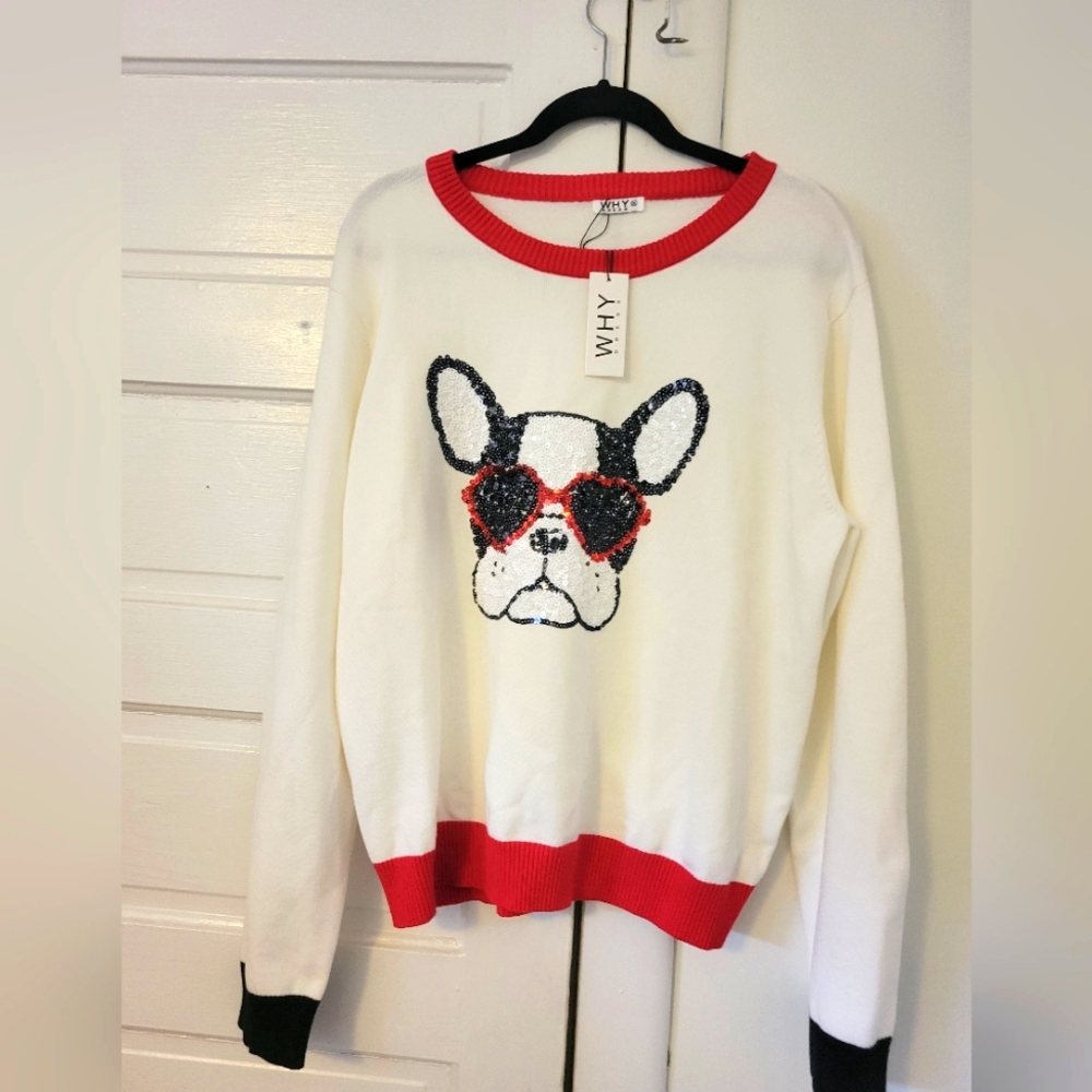 Why Dress NWT XXL English Bulldog Sequin Sweater